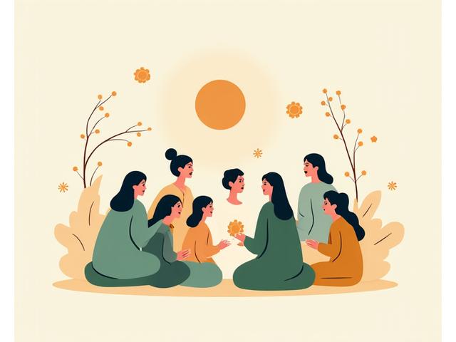 オンライン学習コミュニティの多様なメンバーが共に学び、交流している様子。チャットウィンドウと笑顔の生徒たちのイラスト。