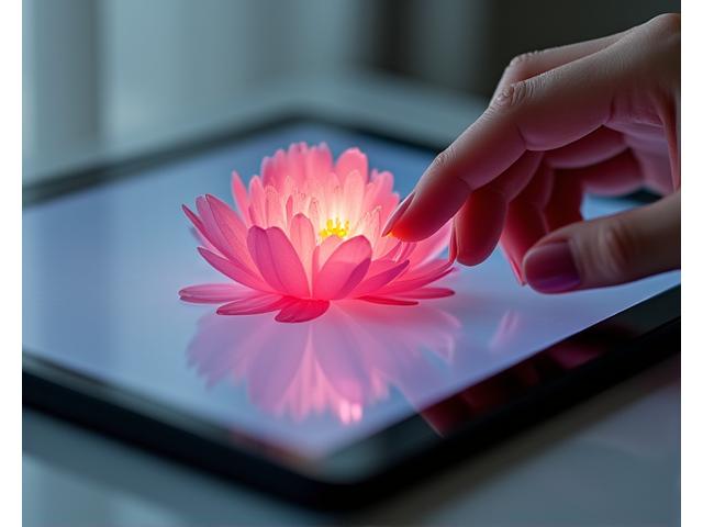 ユースプライバシーの権利とコントロールオプションを示す、指がデジタルインターフェースで優雅に咲く花を操作している様子